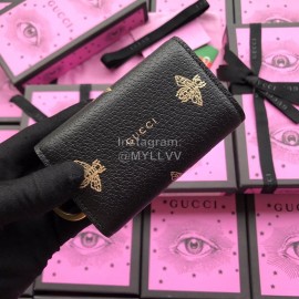 Gucci Bee Star Print Leather Key Case Black 495071