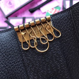 Gucci Bee Star Print Leather Key Case Black 495071