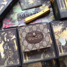 Gucci Wolf Head Butterfly Print Cowhide Short Wallet Brown Yellow 473954