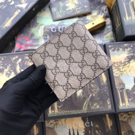 Gucci Wolf Head Butterfly Print Cowhide Short Wallet Brown Yellow 473954