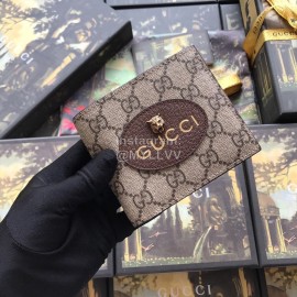 Gucci Wolf Head Butterfly Print Cowhide Short Wallet Brown Yellow 473954