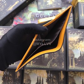 Gucci Wolf Head Butterfly Print Cowhide Short Wallet Brown Yellow 473954