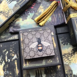 Gucci Bee Butterfly Printed Leather Short Wallet Brown 451268