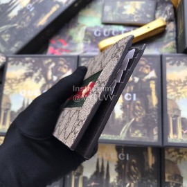 Gucci Bee Webbing Embroidered Butterfly Print Leather Short Wallet Brown 408827