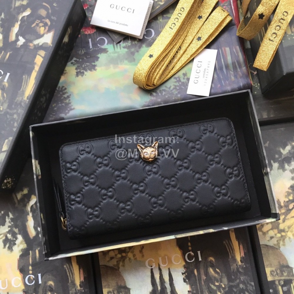 Gucci Sylvie Webbing Striped Metal Buckle Long Flap Wallet Black 476084