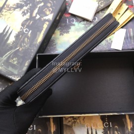 Gucci Sylvie Webbing Striped Metal Buckle Long Flap Wallet Black 476084