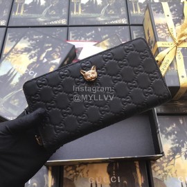 Gucci Sylvie Webbing Striped Metal Buckle Long Flap Wallet Black 476084