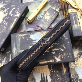 Gucci  GG Marmont Chevron Pattern Quilted Zipper Around Long Cowhide Wallet Black 443123