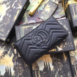 Gucci  GG Marmont Chevron Pattern Quilted Zipper Around Long Cowhide Wallet Black 443123