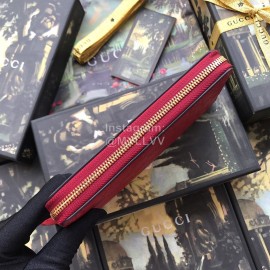 Gucci  GG Butterfly Print Cowhide Zipper Around Long Wallet Red 410102