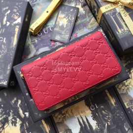 Gucci  GG Butterfly Print Cowhide Zipper Around Long Wallet Red 410102