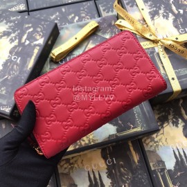 Gucci  GG Butterfly Print Cowhide Zipper Around Long Wallet Red 410102
