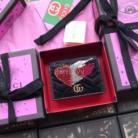 Gucci  GG Heart-Shaped Sequins And Crystal Embroidered Velvet Short Wallet Black 466492