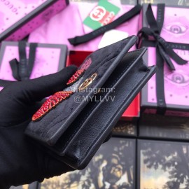 Gucci  GG Marmont Heart-Shaped Sequin Crystal Embroidery Short Velvet Wallet Black 466492