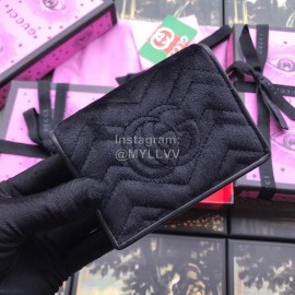 Gucci  GG Marmont Heart-Shaped Sequin Crystal Embroidery Short Velvet Wallet Black 466492