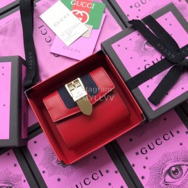 Gucci Sylvie Metal Buckle Webbing Striped Short Cowhide Wallet Red 476081