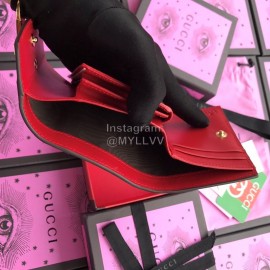 Gucci Sylvie Metal Buckle Webbing Striped Short Cowhide Wallet Red 476081