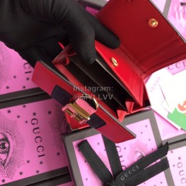 Gucci Sylvie Metal Buckle Webbing Striped Short Cowhide Wallet Red 476081