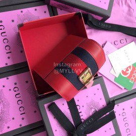 Gucci Sylvie Metal Buckle Webbing Striped Short Cowhide Wallet Red 476081