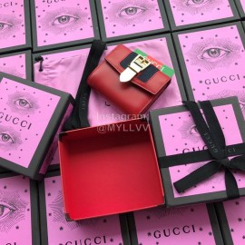 Gucci Sylvie Metal Buckle Webbing Striped Short Cowhide Wallet Red 476081