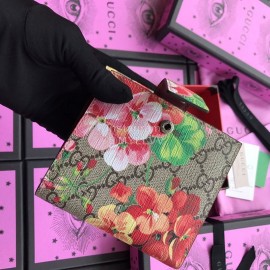 Gucci Blooms Geranium Print Short Clamshell Leather Wallet Red 410071