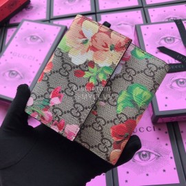 Gucci Blooms Geranium Print Short Clamshell Leather Wallet Red 410071
