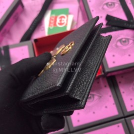 Gucci Bee Diamond Flap Leather Flip Wallet Black 499361