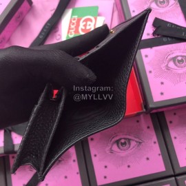 Gucci Bee Diamond Flap Leather Flip Wallet Black 499361