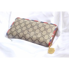 Gucci  GG Embroidery Pattern Zipper Around Long Wallet Coffee Color 473909