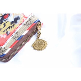 Gucci  GG Embroidery Pattern Zipper Around Long Wallet Coffee Color 473909