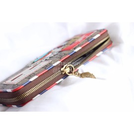 Gucci  GG Embroidery Pattern Zipper Around Long Wallet Coffee Color 473909