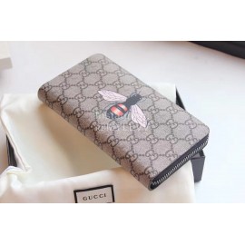 Gucci  GG Bee Embroidered Cowhide Leather Zipper Around Long Wallet Coffee Color 451273