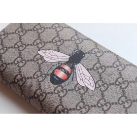 Gucci  GG Bee Embroidered Cowhide Leather Zipper Around Long Wallet Coffee Color 451273