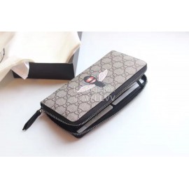 Gucci  GG Bee Embroidered Cowhide Leather Zipper Around Long Wallet Coffee Color 451273