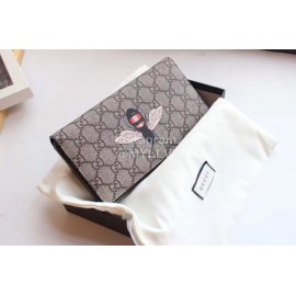 Gucci  GG Bee Embroidered Cowhide Leather Zipper Around Long Wallet Coffee Color 451273