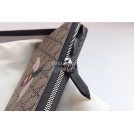 Gucci  GG Bee Embroidered Cowhide Leather Zipper Around Long Wallet Coffee Color 451273