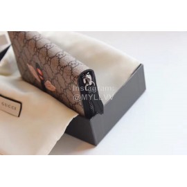 Gucci  GG Bee Embroidered Cowhide Leather Zipper Around Long Wallet Coffee Color 451273