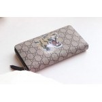 Gucci  GG Yellow Tiger Embroidered Cowhide Leather Zipper Around Long Wallet Coffee Color 451273