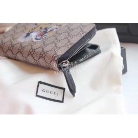 Gucci  GG Yellow Tiger Embroidered Cowhide Leather Zipper Around Long Wallet Coffee Color 451273