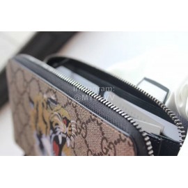 Gucci  GG Yellow Tiger Embroidered Cowhide Leather Zipper Around Long Wallet Coffee Color 451273