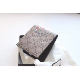 Gucci  GG Snake Embroidered Leather Bi-Fold Wallet Gray 451268