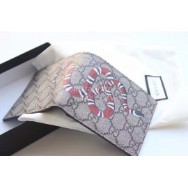 Gucci  GG Snake Embroidered Leather Bi-Fold Wallet Gray 451268