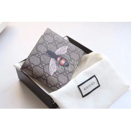 Gucci  GG Bee Embroidered Leather Bi-Fold Wallet Gray 451268