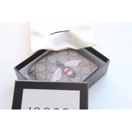 Gucci  GG Bee Embroidered Leather Bi-Fold Wallet Gray 451268