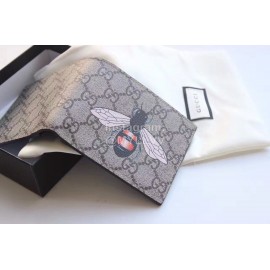 Gucci  GG Bee Embroidered Leather Bi-Fold Wallet Gray 451268