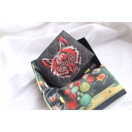 Gucci  GG Black Wolf Embroidered Leather Bi-Fold Wallet Black 451268