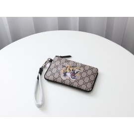 Gucci  GG Supreme King Tiger Printed Zipper Around Short Wallet Beige 522866