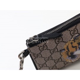 Gucci  GG Supreme King Tiger Printed Zipper Around Short Wallet Beige 522866