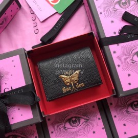 Gucci Bronzing Butterfly Short Leather Flip Wallet Black 516938