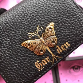 Gucci Bronzing Butterfly Short Leather Flip Wallet Black 516938